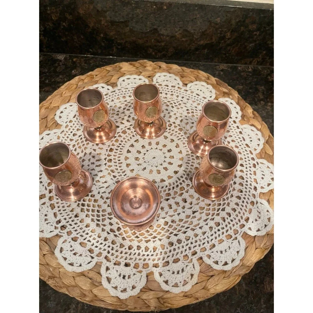 2 Vintage Aztec Mini Shot Goblets Copper & Brass
